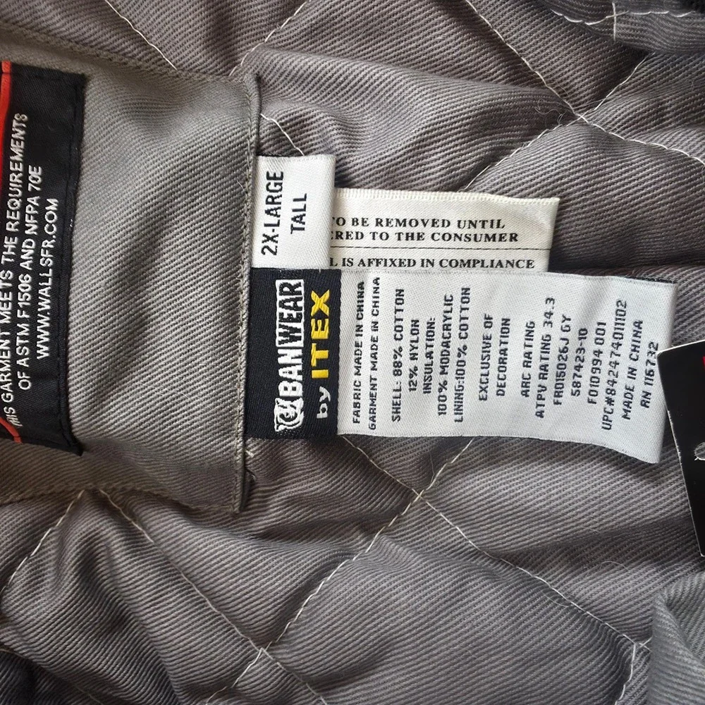 Walls FR Insulated Coveralls Mens 2XL Tall Gray Nomac Flame Resistant Workwear